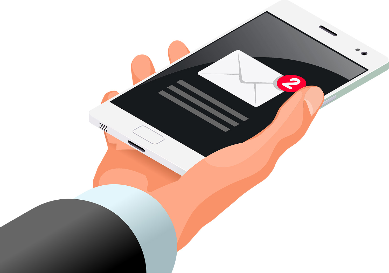 hand holding phone with email