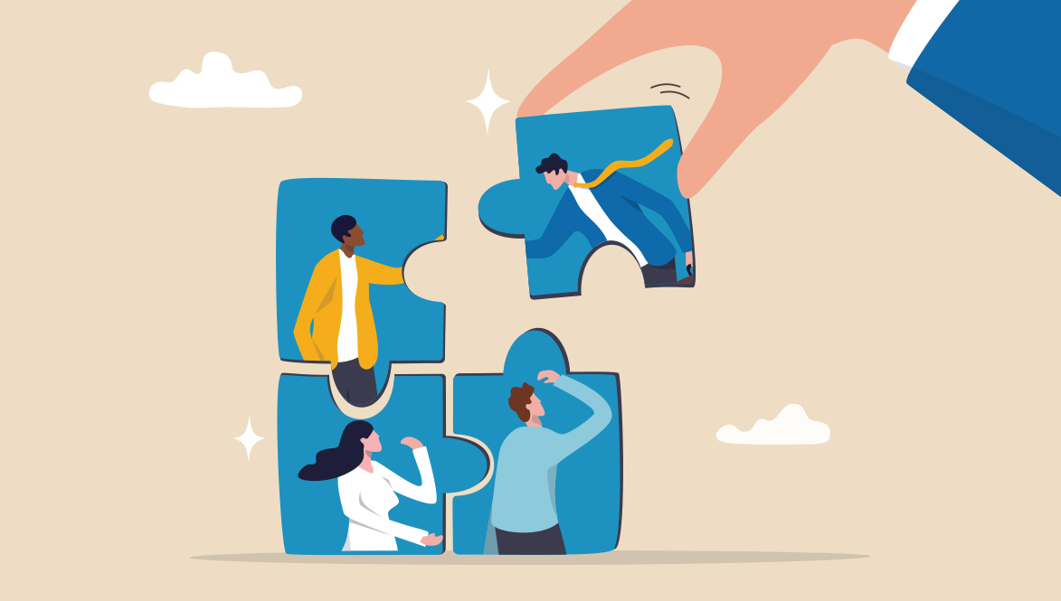 coming together as a group in puzzle pieces