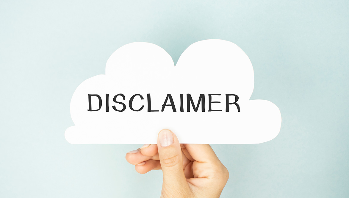 Hand holding disclaimer