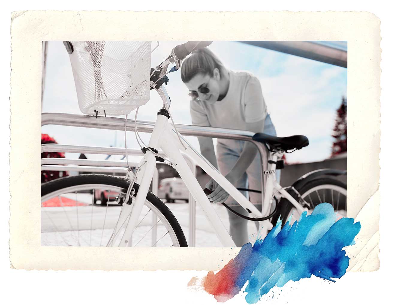 person locking up bicycle