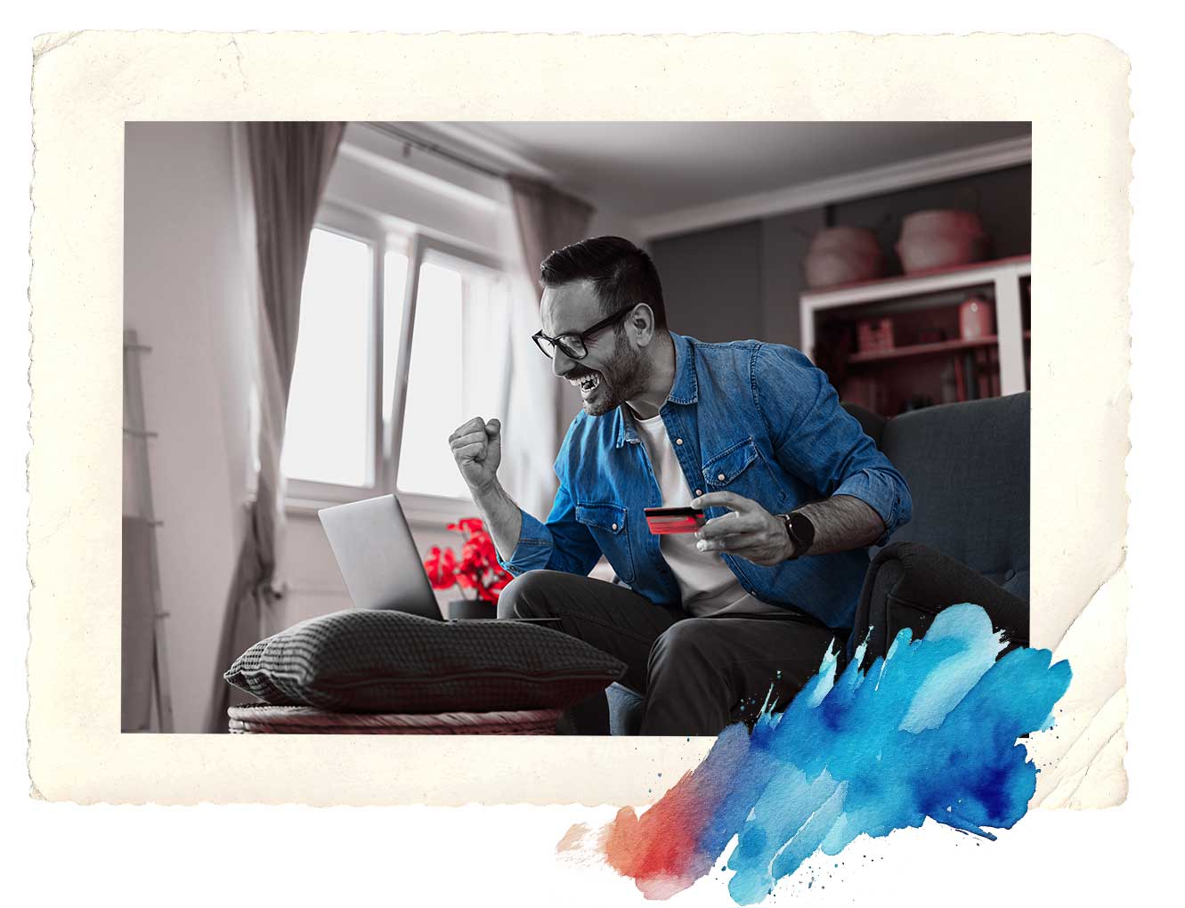 guy with credit card and computer