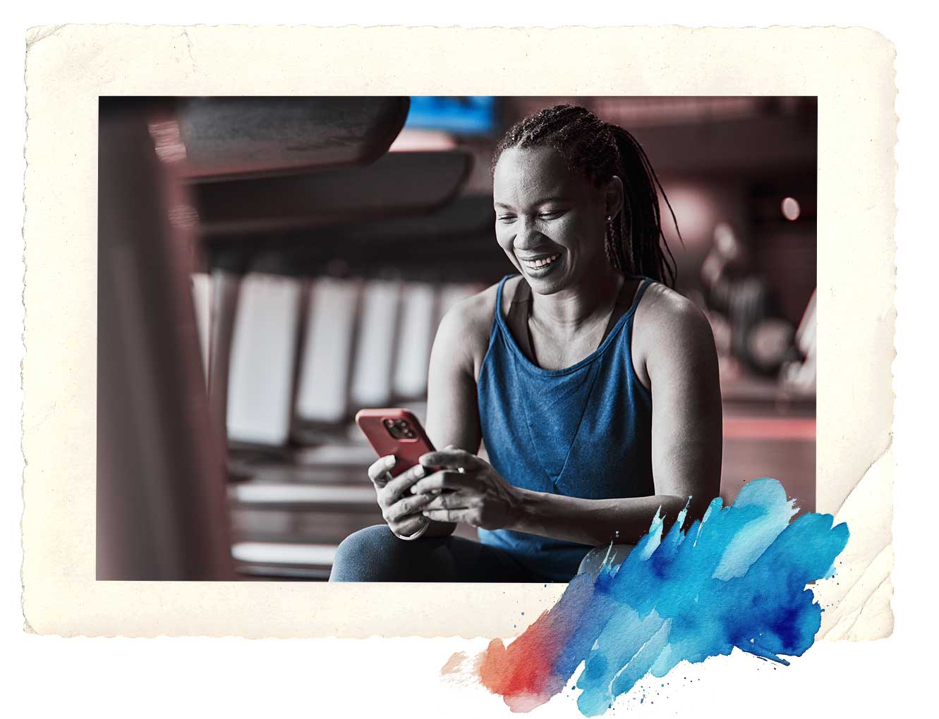 lady in gym on phone