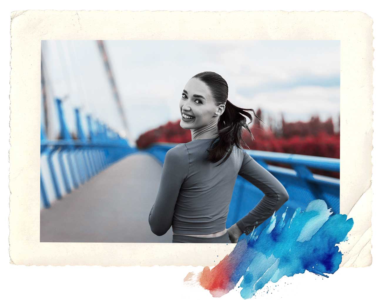 girl running on bridge