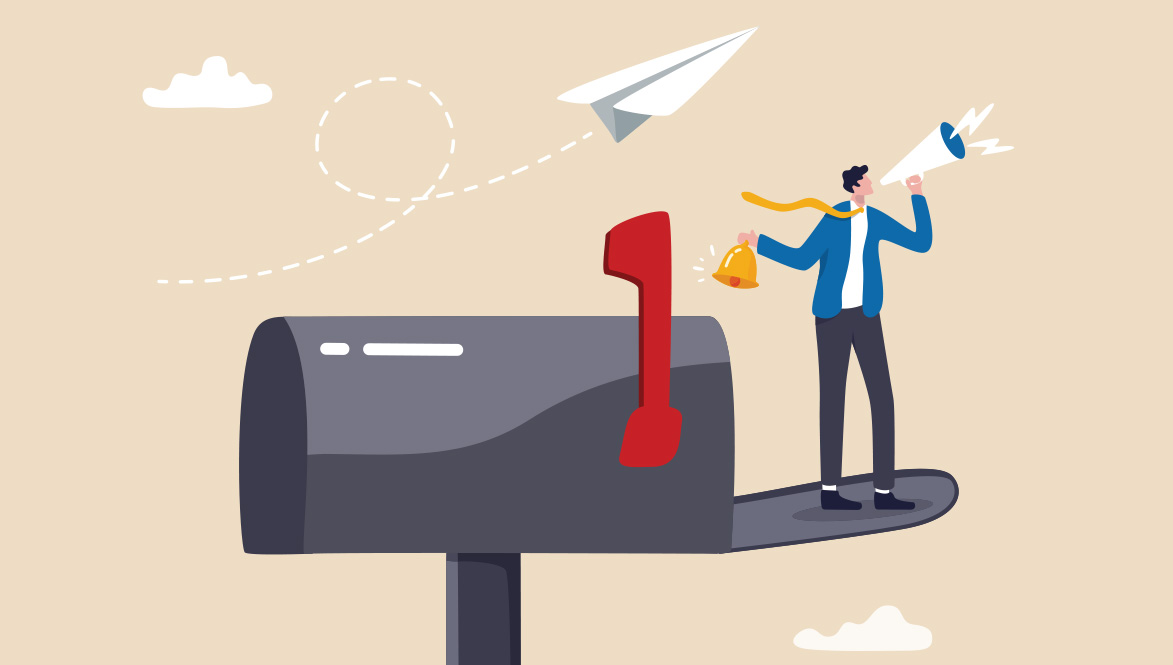 Letter and guy at mail box illustration