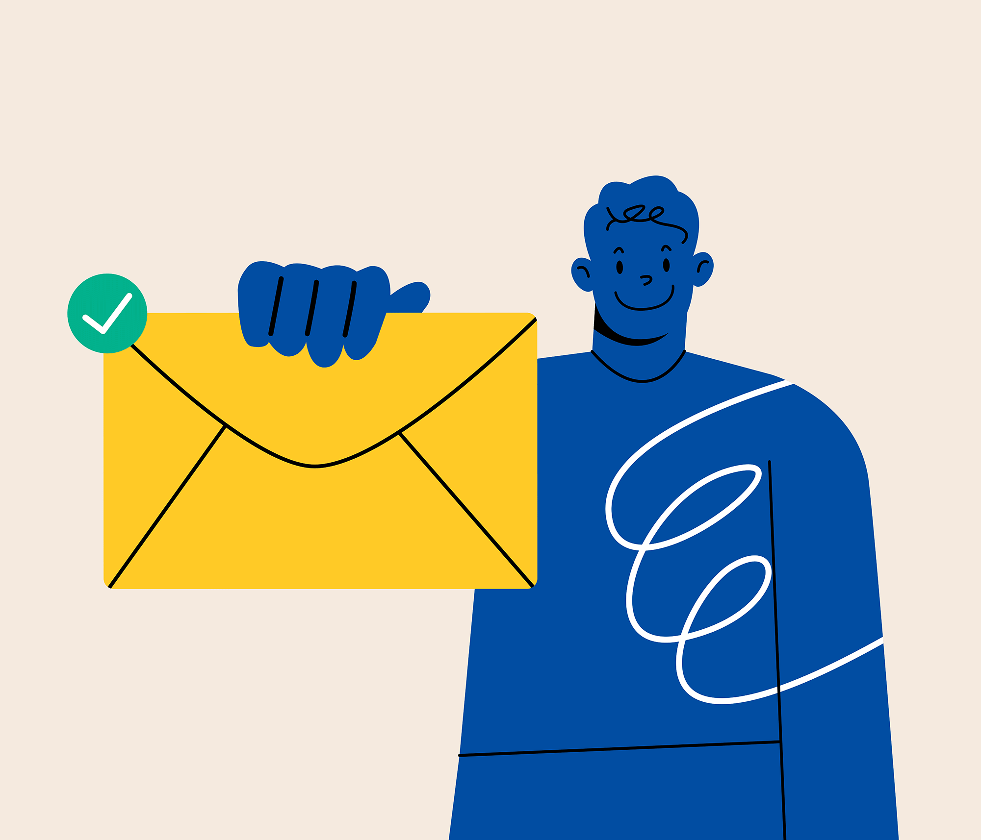 man holding email with check