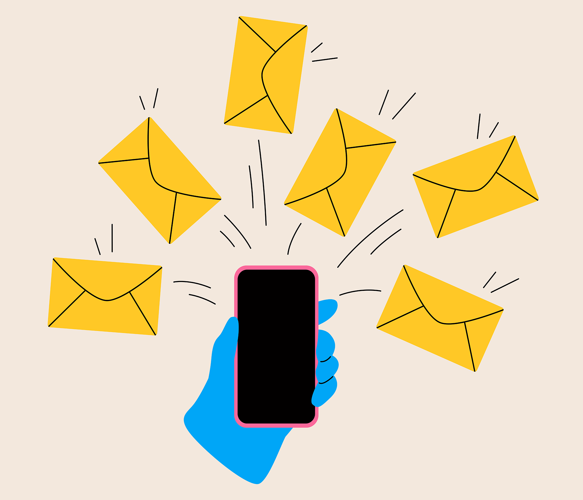 phone with emails going out