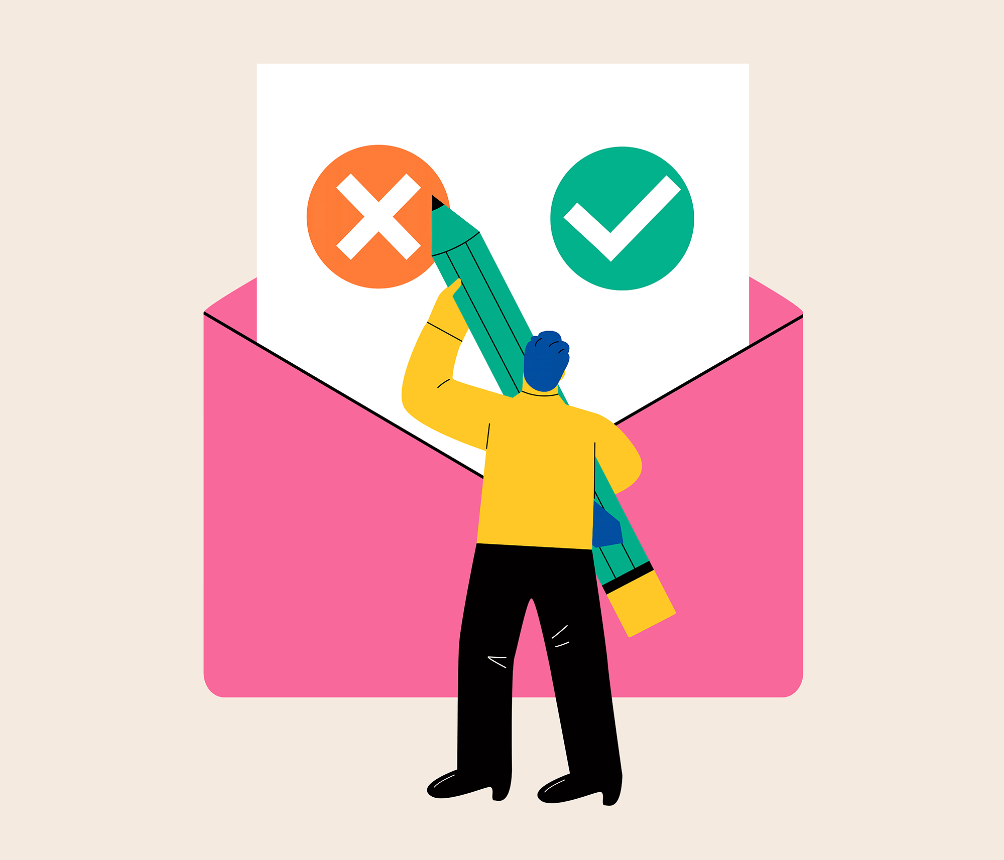 email with x or check