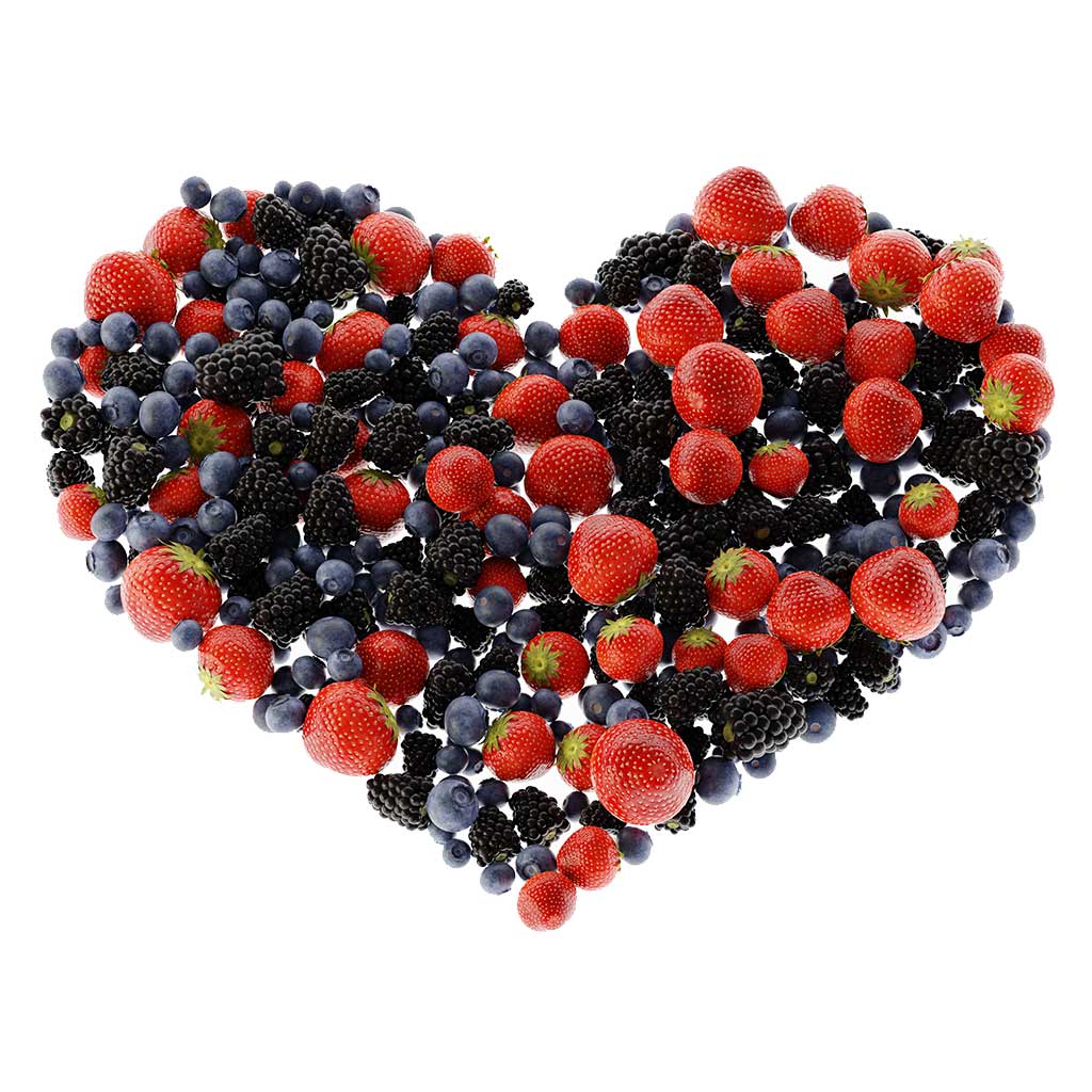 Heart with vegetables and fruits
