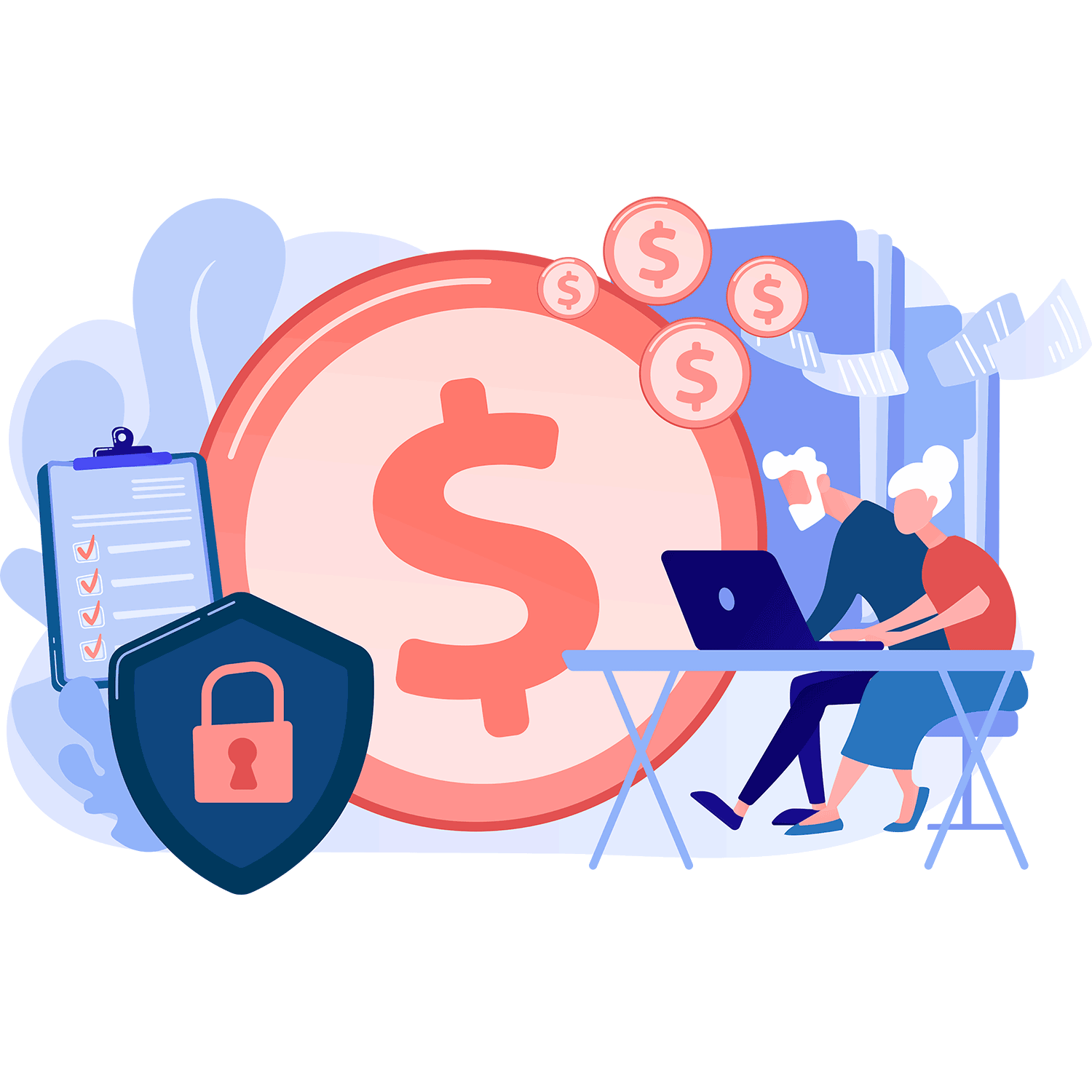 senior on computer with payments