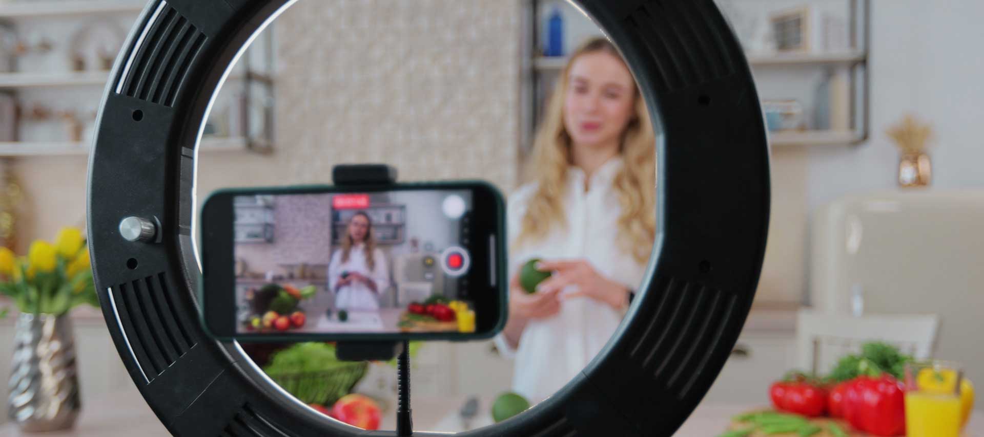 woman giving video tutorial on healthy eating